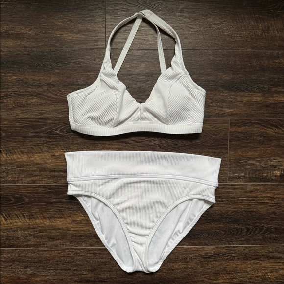 Bleu Rod Beattie Other - Bleu Rod Beattie White Ribbed Bikini Set Gold Hardware | Top 36D Bottom 12